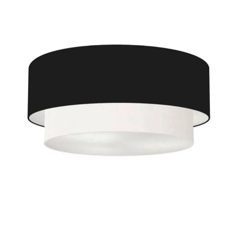Plafon Duplo Cilíndrico Vivare Md-3065 Cúpula Em Tecido 80x70cm - Bivolt Preto-branco 127/220v
