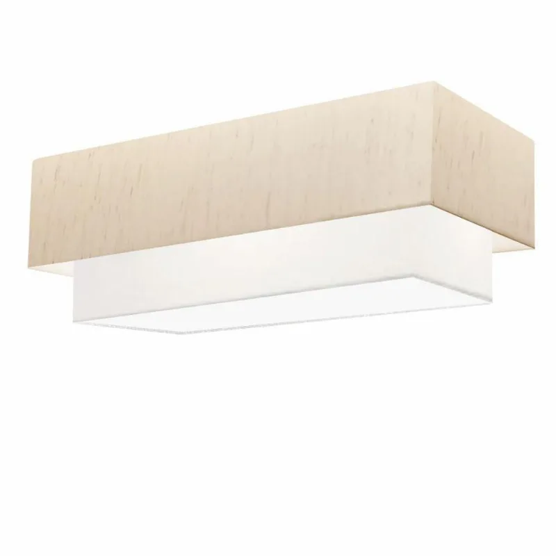 Plafon Duplo Retangular Vivare Md-3071 Cúpula Em Tecido Bivolt Linho-bege-branco 127/220v - Vivare Brasil Iluminação