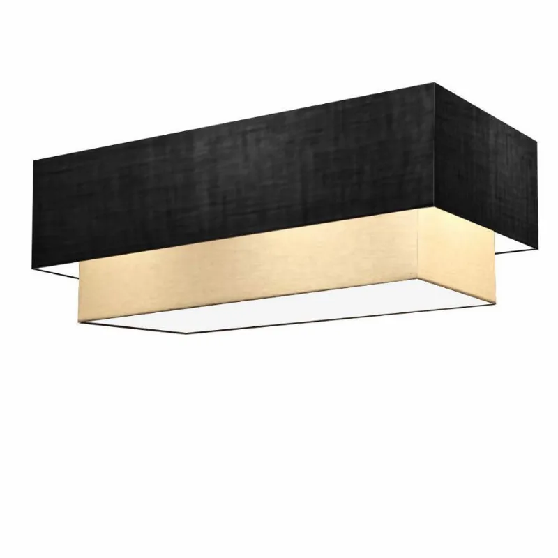 Plafon Duplo Retangular Vivare Md-3071 Cúpula Em Tecido Bivolt Preto-bege 127/220v