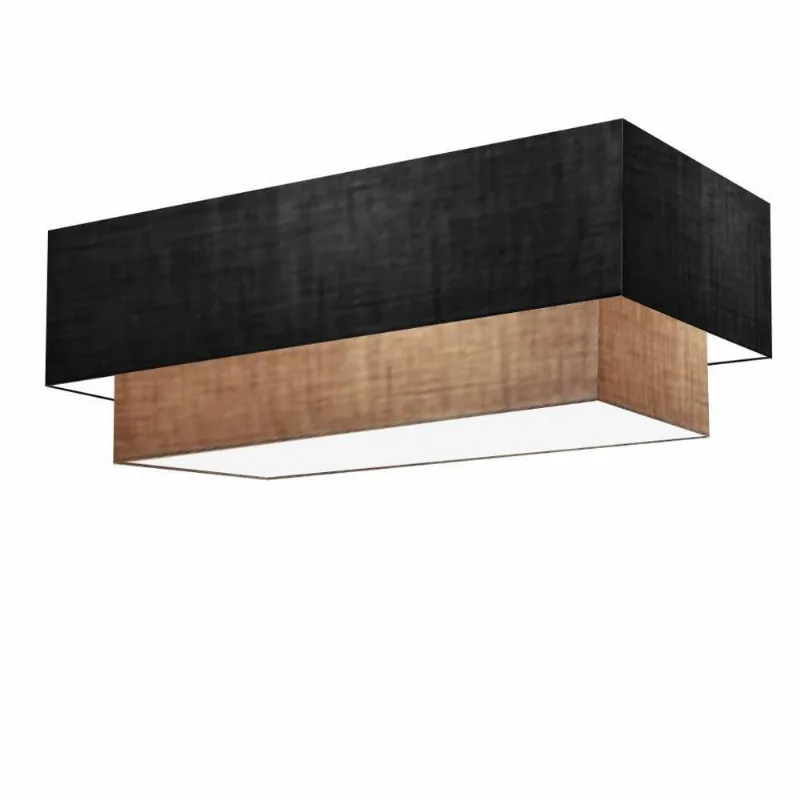 Plafon Duplo Retangular Vivare Md-3071 Cúpula Em Tecido Bivolt Preto-palha 127/220v