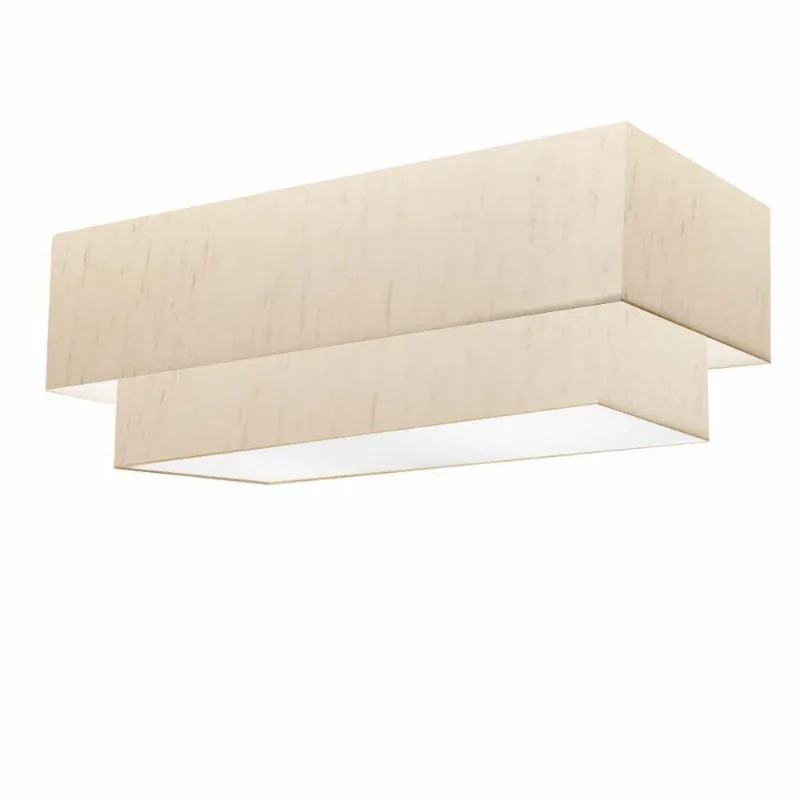 Plafon Duplo Retangular Vivare Md-3072 Cúpula Em Tecido Bivolt Linho Bege 127/220v