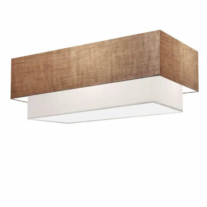 Plafon Duplo Retangular Vivare Md-3072 Cúpula Em Tecido Bivolt Palha-branco 127/220v - Vivare Brasil Iluminação