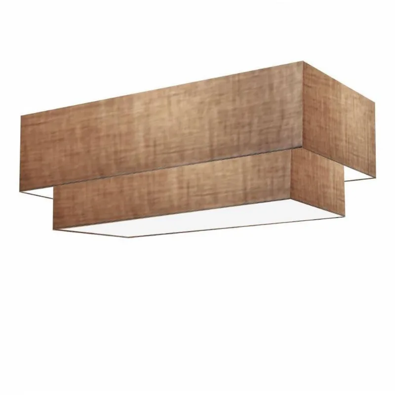 Plafon Duplo Retangular Vivare Md-3072 Cúpula Em Tecido 99x40cm X 80x30cm - Bivolt Palha 127/220v