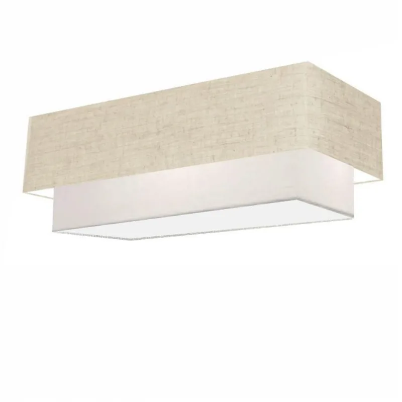 Plafon Duplo Retangular Vivare Md-3072 Cúpula Em Tecido Bivolt Rustico-bege-branco 127/220v - Vivare Brasil Iluminação