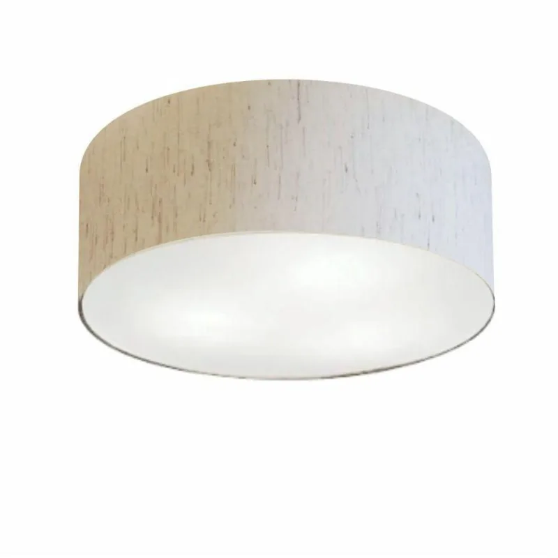 Plafon Cilíndrico Vivare Md-3014 Cúpula Em Tecido 50x15cm - Bivolt Linho Bege 127/220v