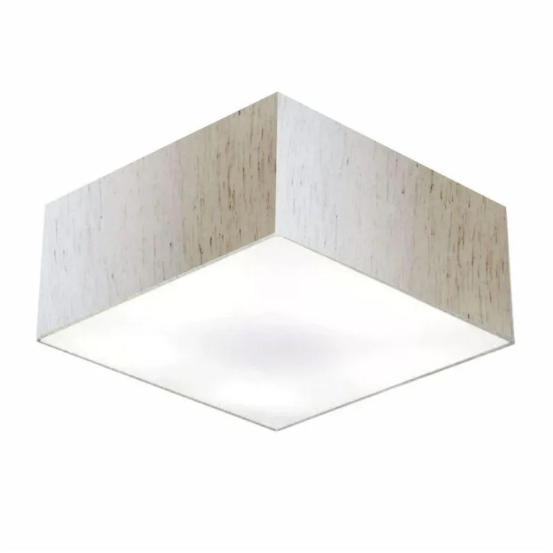 Plafon Quadrado Vivare Md-3053 Cúpula Em Tecido 21/60x60cm - Bivolt Linho Bege 127/220v - Vivare Brasil Iluminação