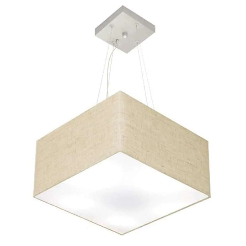 Lustre Pendente Quadrado Vivare Md-4005 Cúpula Em Tecido 21/35x35cm - Bivolt Rustico-bege 127/220v