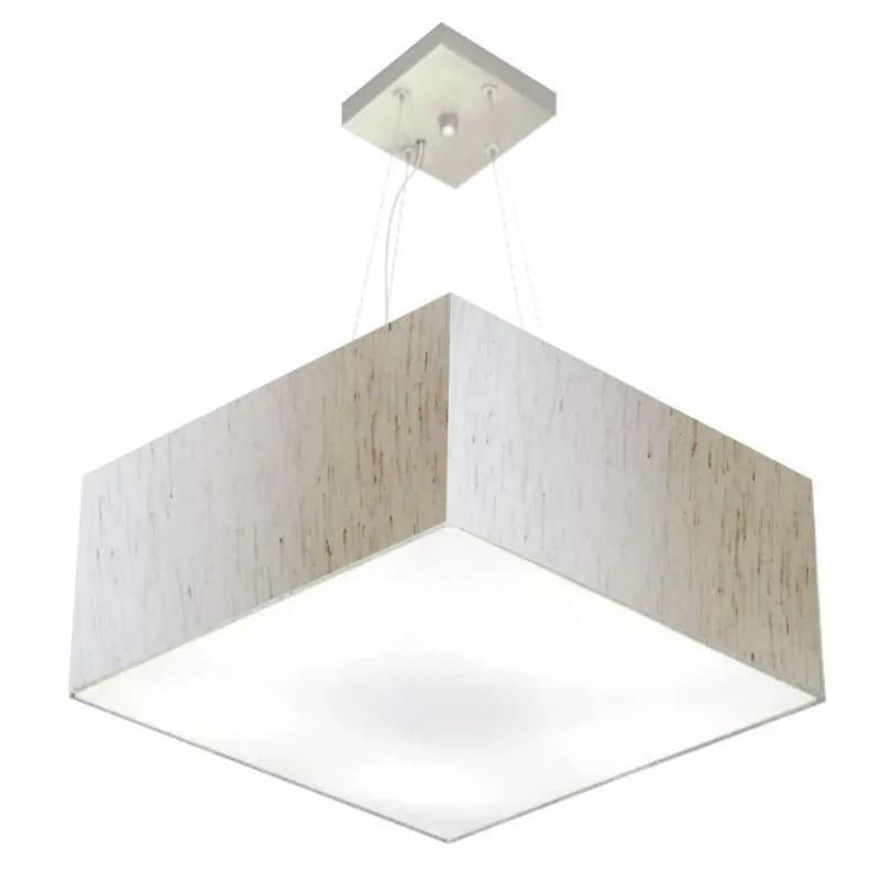 Lustre Pendente Quadrado Vivare Md-4006 Cúpula Em Tecido 21/50x50cm - Bivolt Linho Bege 127/220v - Vivare Brasil Iluminação