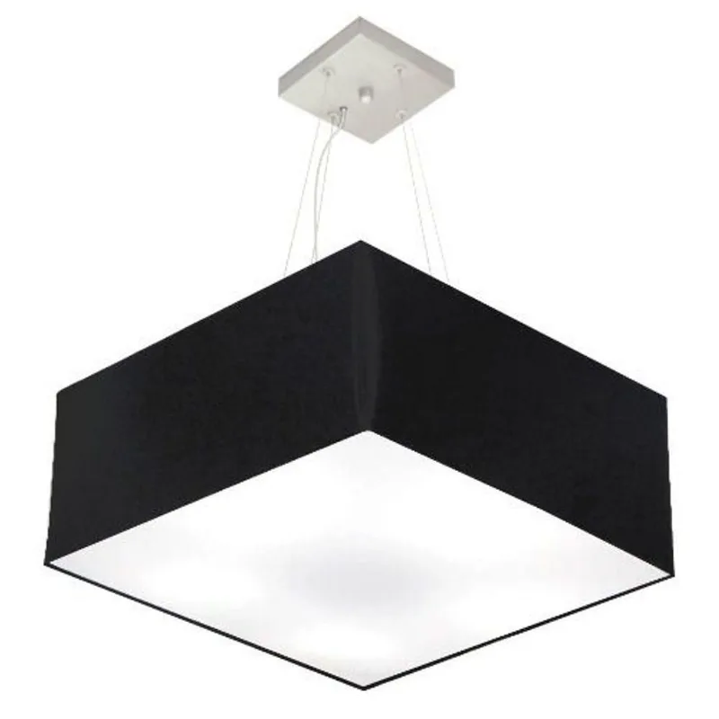 Lustre Pendente Quadrado Vivare Md-4006 Cúpula Em Tecido 21/50x50cm - Bivolt Preto 127/220v - Vivare Brasil Iluminação