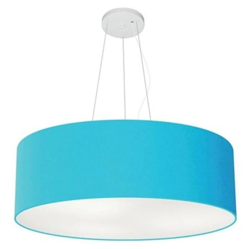 Lustre Pendente Cilíndrico Md-4010 com Cúpula em Tecido 60x21cm Bivolt Turquesa Vivare Brasil - Vivare Brasil Iluminação