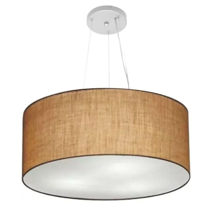 Lustre Pendente Cilíndrico MD-4047 Cúpula em Tecido 50X21CM Bivolt 110V-220V Palha Vivare Brasil