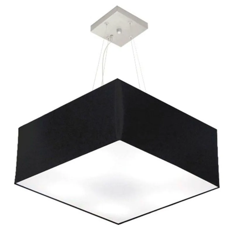 Lustre Pendente Quadrado Vivare Md-4071 Cúpula Em Tecido 30/70x70cm - Bivolt Preto 127/220v