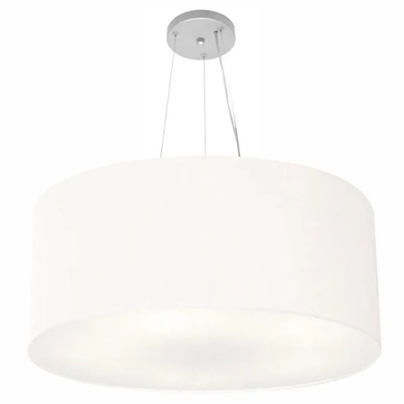 Lustre Pendente Cilíndrico MD-4074 com Cúpula em Tecido 60x30cm Bivolt Branco Vivare Brasil
