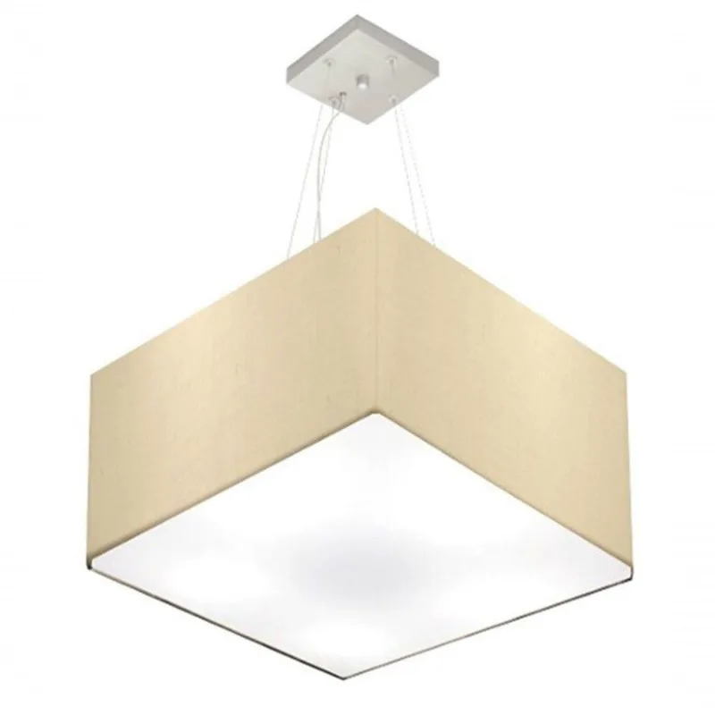 Lustre Pendente Quadrado Vivare Md-4075 Cúpula Em Tecido 30/50x50cm - Bivolt Algodão-crú 127/220v
