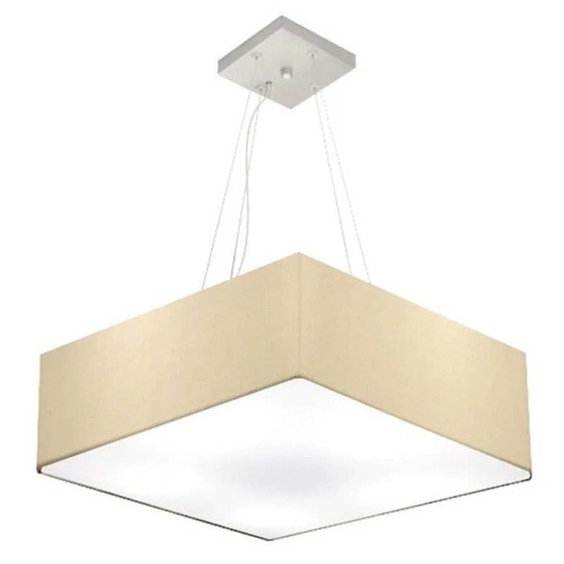 Lustre Pendente Quadrado Vivare Md-4137 Cúpula Em Tecido 15/70x70cm - Bivolt Algodão-crú 127/220v - Vivare Brasil Iluminação