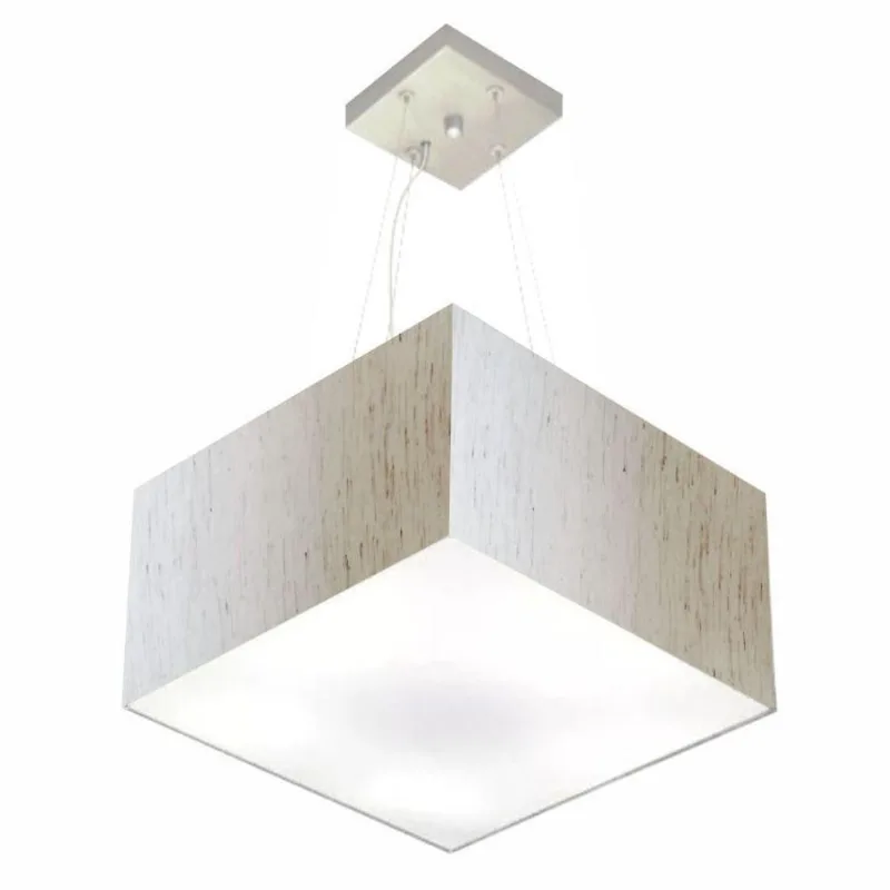 Lustre Pendente Quadrado Vivare Md-4195 Cúpula Em Tecido 25/40x40cm - Bivolt Linho Bege 127/220v - Vivare Brasil Iluminação