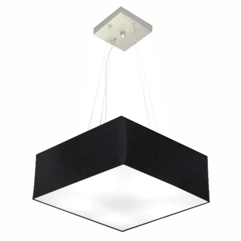Lustre Pendente Quadrado Vivare Md-4196 Cúpula Em Tecido 15/45x45cm - Bivolt Preto 127/220v