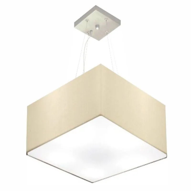 Lustre Pendente Quadrado Vivare Md-4197 Cúpula Em Tecido 25/45x45cm - Bivolt Algodão-crú 127/220v