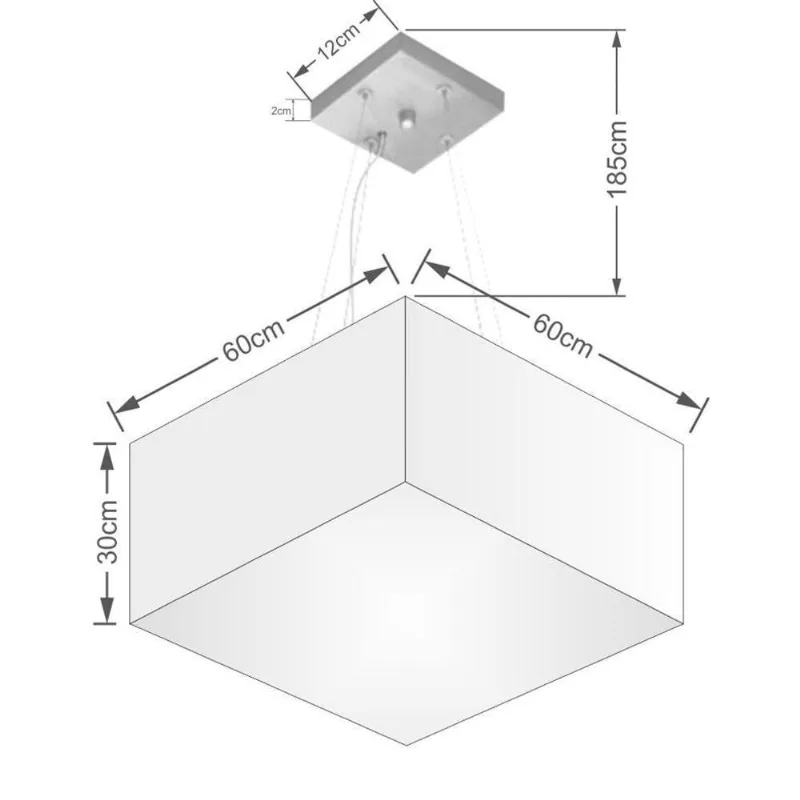 Lustre Pendente Quadrado Vivare Md-4199 Cúpula Em Tecido 30/60x60cm - Bivolt Algodão-crú 127/220v - Vivare Brasil Iluminação