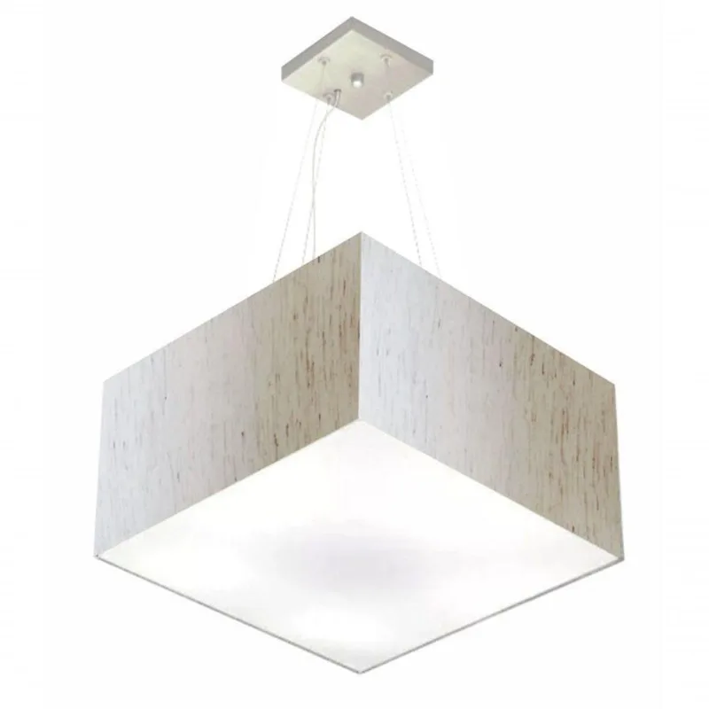 Lustre Pendente Quadrado Vivare Md-4199 Cúpula Em Tecido 30/60x60cm - Bivolt Linho Bege 127/220v - Vivare Brasil Iluminação