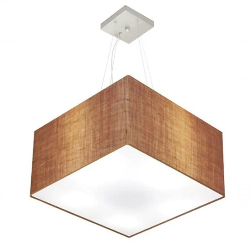 Lustre Pendente Quadrado Vivare Md-4199 Cúpula Em Tecido 30/60x60cm - Bivolt Palha 127/220v