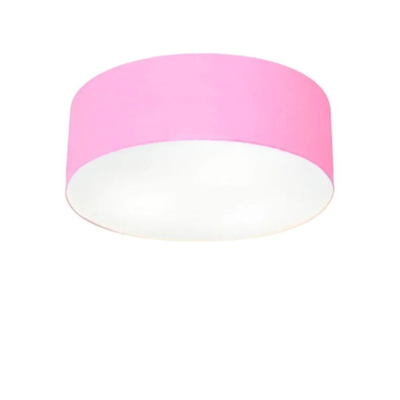 Plafon Cilíndrico Vivare Md-3005 Cúpula Em Tecido 40x12cm - Bivolt Rosa-bebê 127/220v