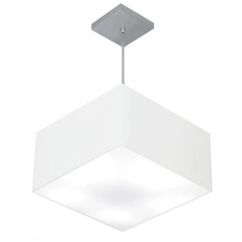 Lustre Pendente Quadrado Vivare Md-4020 Cúpula Em Tecido 21/35x35cm - Bivolt Branco 127/220v