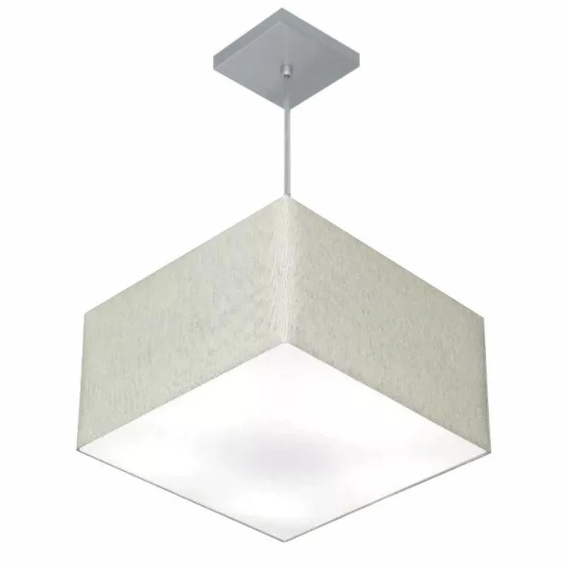 Lustre Pendente Quadrado Vivare Md-4020 Cúpula Em Tecido 21/35x35cm - Bivolt Rustico-cinza 127/220v