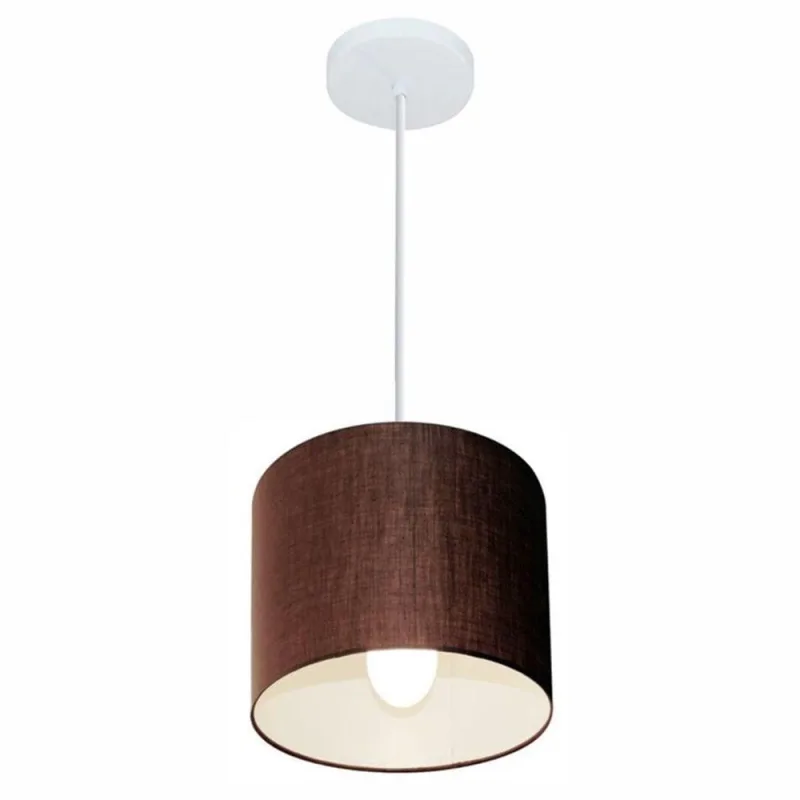 Lustre Pendente Cilíndrico Md-4046 Bivolt 110V 220V Café Vivare Brasil Iluminação - Vivare Brasil Iluminação