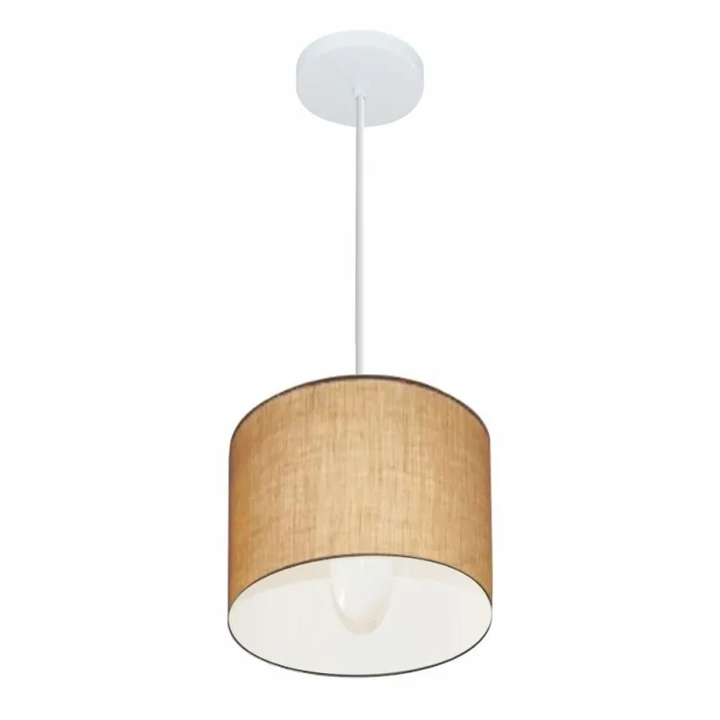 Lustre Pendente Cilíndrico Md-4046 com Cúpula em Tecido 18x18cm Bivolt Bege Vivare Brasil Iluminação - Vivare Brasil Iluminação - Casa E Construção