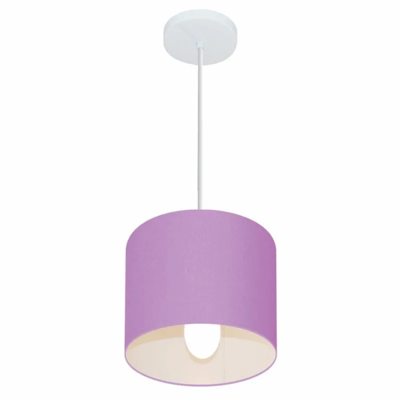 Lustre Pendente Cilíndrico Md-4046 com Cúpula em Tecido Bivolt Lilás Vivare Brasil Iluminação - Vivare Brasil Iluminação - Casa E Construção