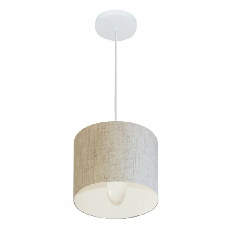 Lustre Pendente Cilíndrico MD-4046 com Cúpula em Tecido Bivolt Bege Vivare Brasil Iluminação - Vivare Brasil Iluminação - Casa E Construção