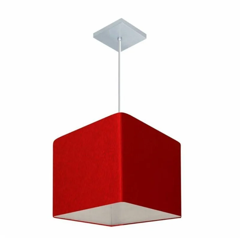 Lustre Pendente Quadrado Vivare Md-4058 Cúpula Em Tecido 21/25x25cm - Bivolt Bordô 110v/220v