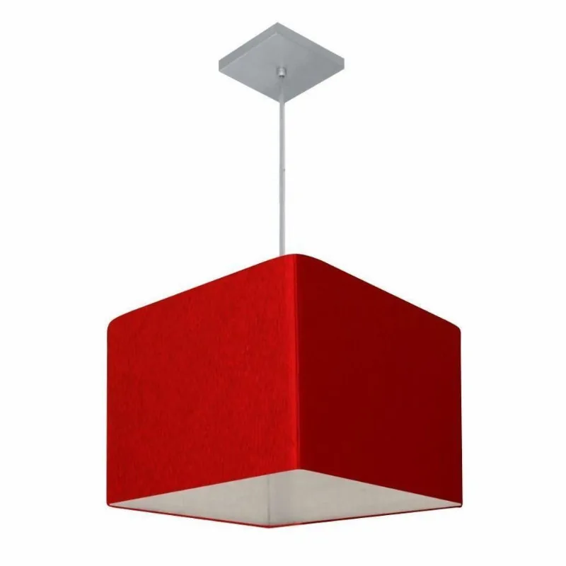 Lustre Pendente Quadrado Vivare Md-4059 Cúpula Em Tecido 21/35x35cm - Bivolt Bordô 110v/220v - Vivare Brasil Iluminação