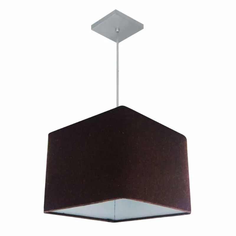 Lustre Pendente Quadrado Vivare Md-4059 Cúpula Em Tecido 21/35x35cm - Bivolt Café 127/220v