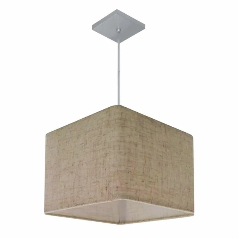 Lustre Pendente Quadrado Vivare Md-4059 Cúpula Em Tecido 21/35x35cm - Bivolt Rustico-bege 127/220v