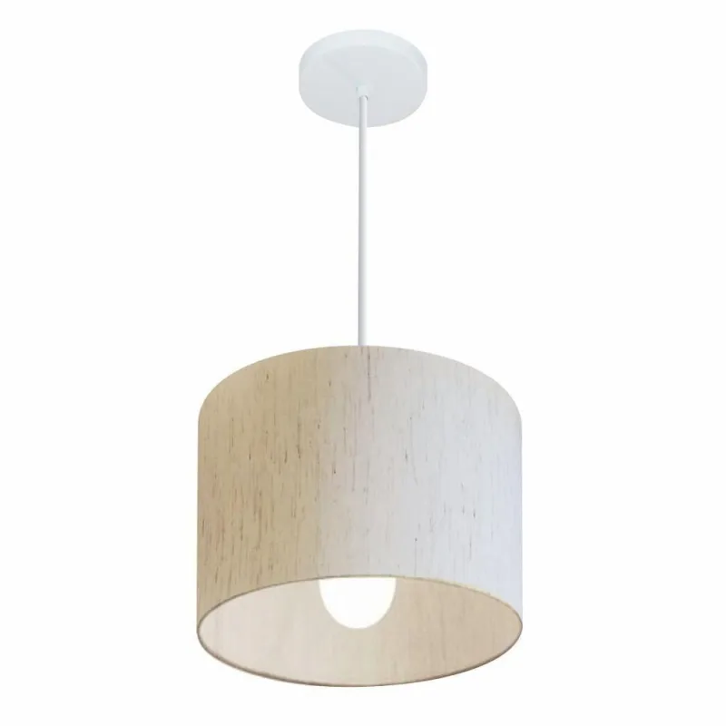 Lustre Pendente Cilíndrico Md-4113 Cúpula em Tecido 30X25CM Bivolt 110V-220V Linho Bege Vivare - Vivare Brasil Iluminação - Casa E Construção