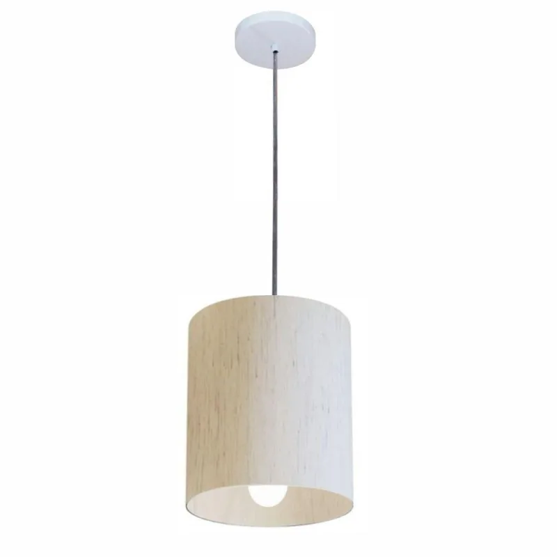 Lustre Pendente Cilíndrico Md-4200 Cúpula em Tecido 14X15CM Bivolt 110V-220V Linho Bege Vivare - Vivare Brasil Iluminação - Casa E Construção
