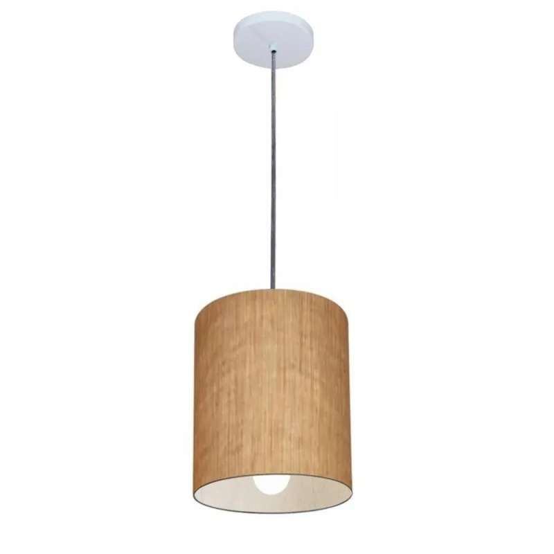 Lustre Pendente Cilíndrico Md-4200 Cúpula em Tecido 14x15CM Bivolt 110V-220V Palha Vivare Brasil - Vivare Brasil Iluminação - Casa E Construção