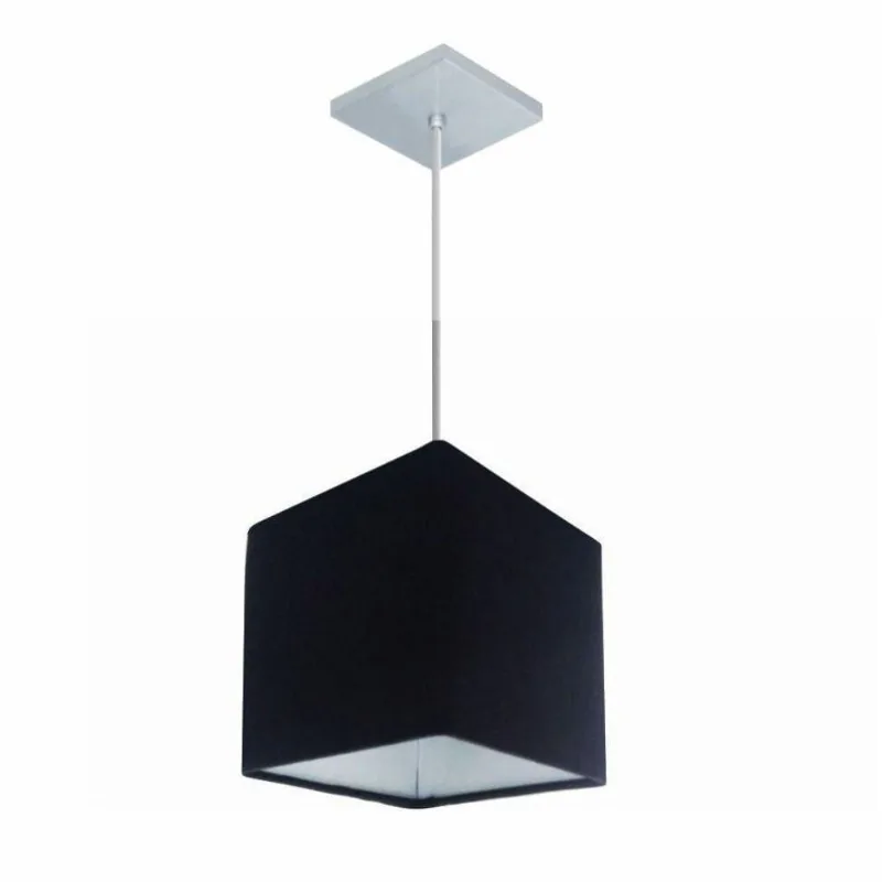Lustre Pendente Quadrado Vivare Md-4223 Cúpula Em Tecido 15/13x13cm - Bivolt Preto 127/220v