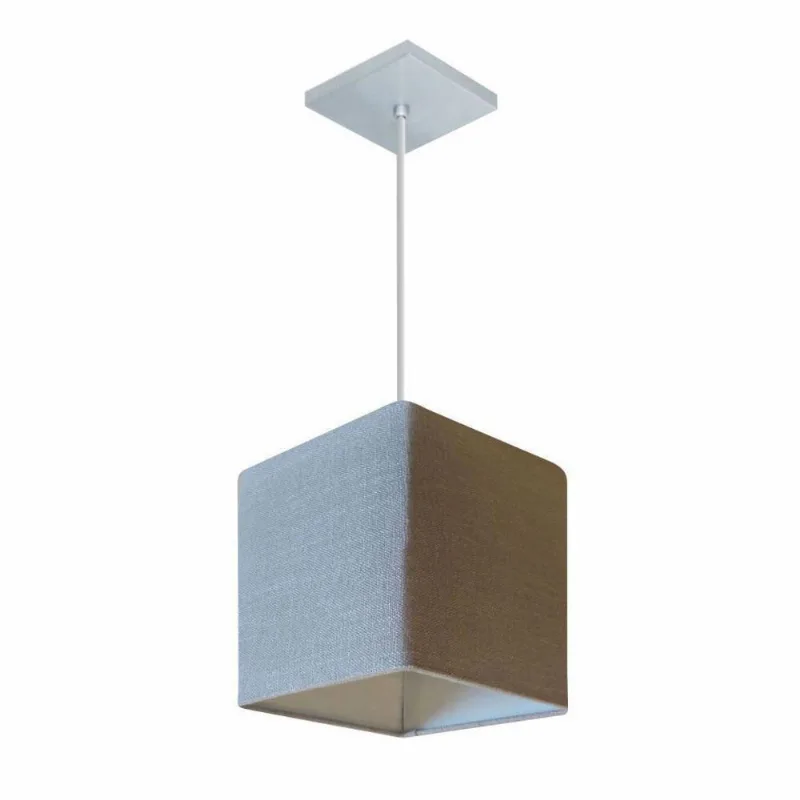 Lustre Pendente Quadrado Vivare Md-4224 Cúpula Em Tecido 16/16x16cm - Bivolt Rustico-cinza 127/220v