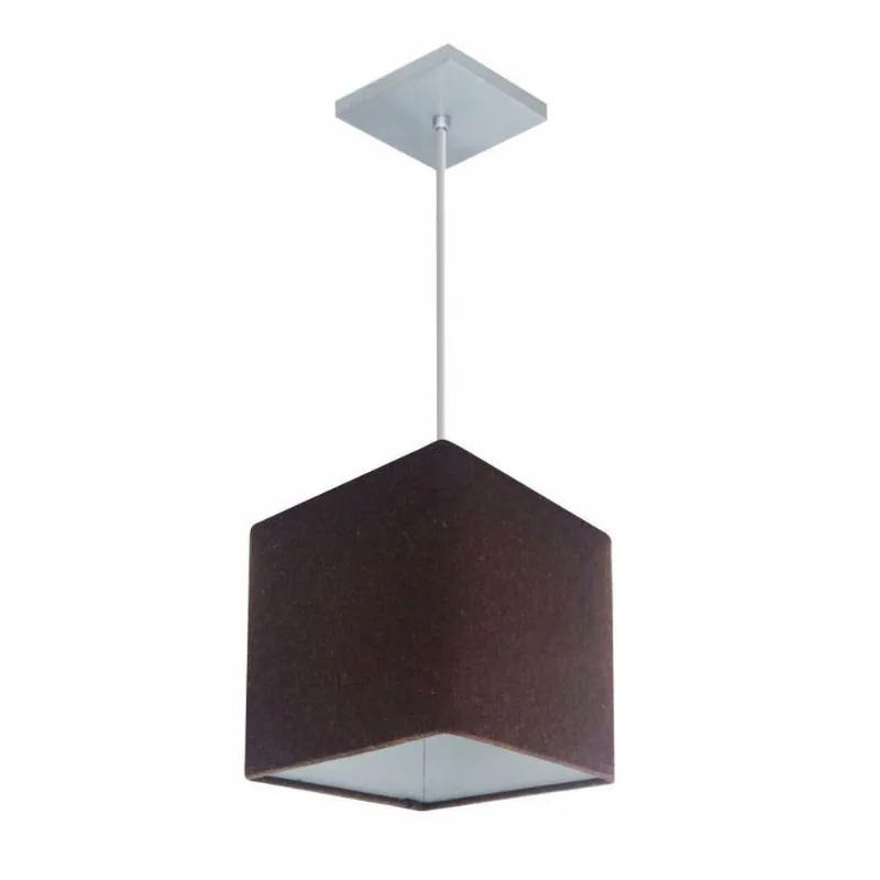 Lustre Pendente Quadrado Vivare Md-4224 Cúpula Em Tecido 16/16x16cm - Bivolt Café 127/220v