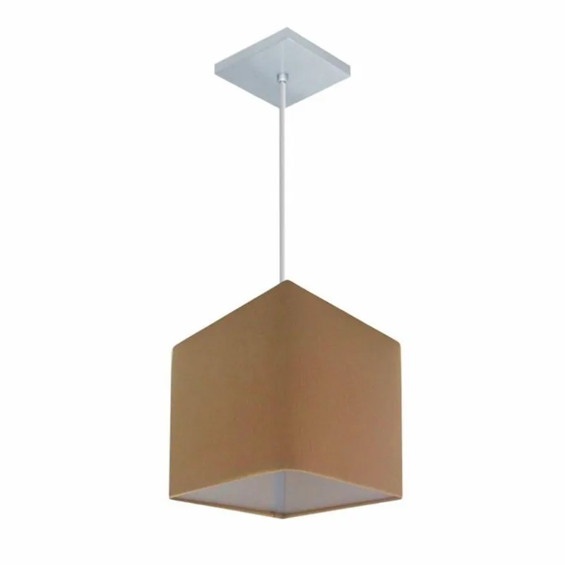 Lustre Pendente Quadrado Vivare Md-4224 Cúpula Em Tecido 16/16x16cm - Bivolt Palha 127/220v