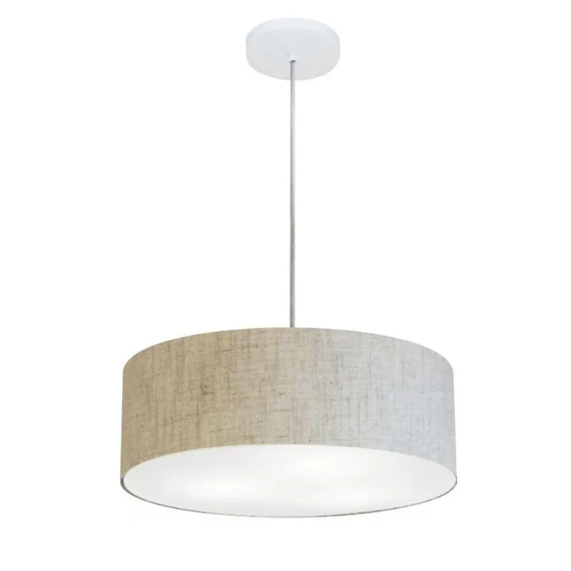 Lustre Pendente Cilíndrico Md-4132 Cúpula em Tecido 40x15CM Bivolt 110V-220V rústico-bege Vivare