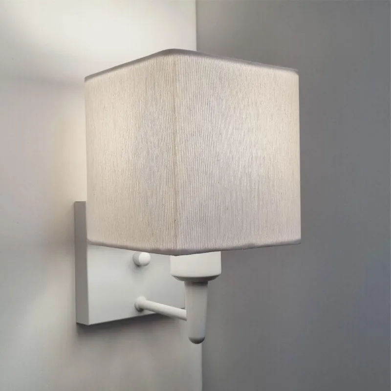 Arandela Quadrada Vivare Md-2006 Base Branco Cúpula Em Tecido - Bivolt Branco-branco 127-220v