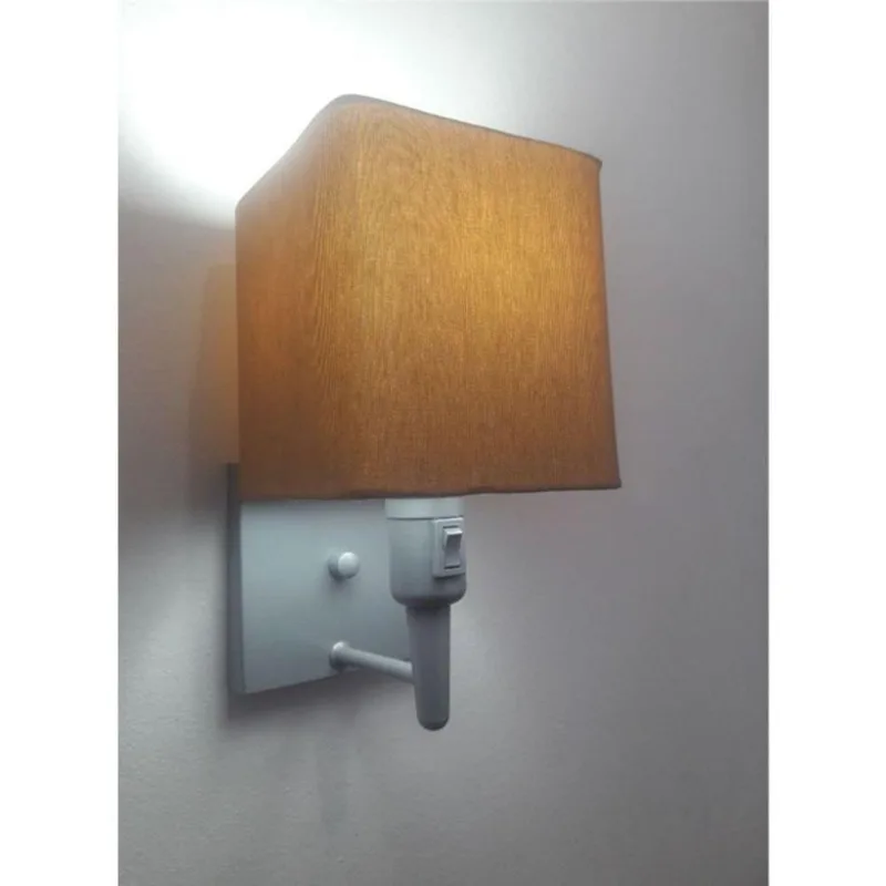 Arandela Quadrada Vivare Md-2019 Base Cinza Com Interruptor E Cúpula Em Tecido - Bivolt Cinza-palha 127-220v