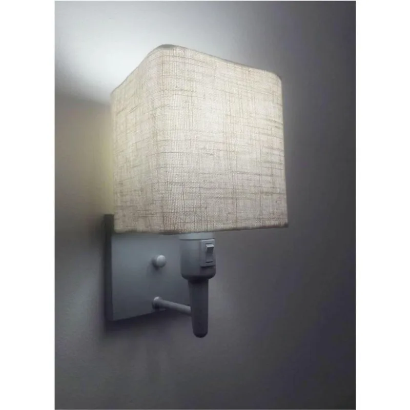 Arandela Quadrada Vivare Md-2019 Base Cinza Com Interruptor E Cúpula Em Tecido - Bivolt Cinza-rustico-bege 127-220v - Vivare Brasil Iluminação