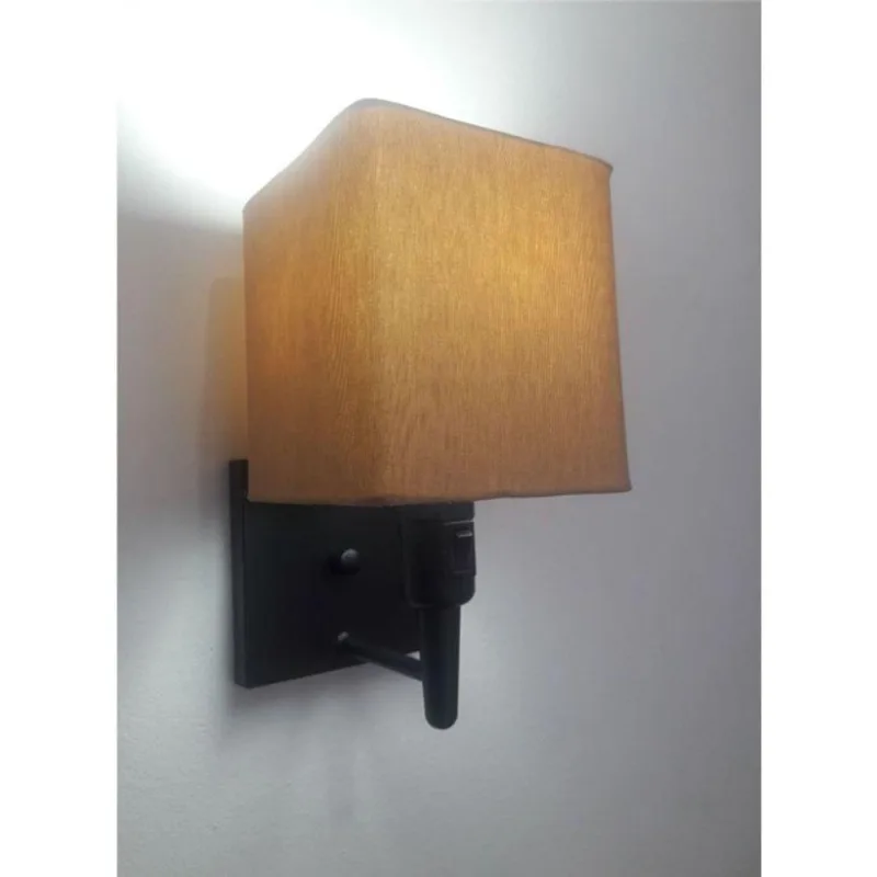Arandela Quadrada Vivare Md-2019 Com Interruptor Cúpula Em Tecido - Bivolt Preta-palha 127-220v - Vivare Brasil Iluminação