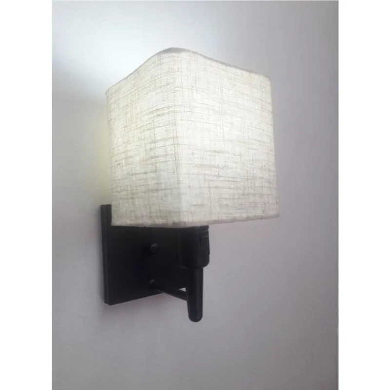 Arandela Quadrada Vivare Md-2019 Com Interruptor Cúpula Em Tecido Bivolt Preto-rustico-bege 127-220v