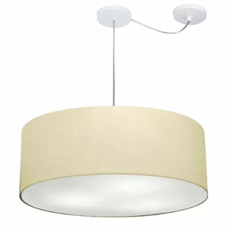 Lustre Pendente Cilíndrico Md-4266 Cúpula em Tecido, Desvio de Centro, Algodão-crú Vivare Brasil - Vivare Brasil Iluminação